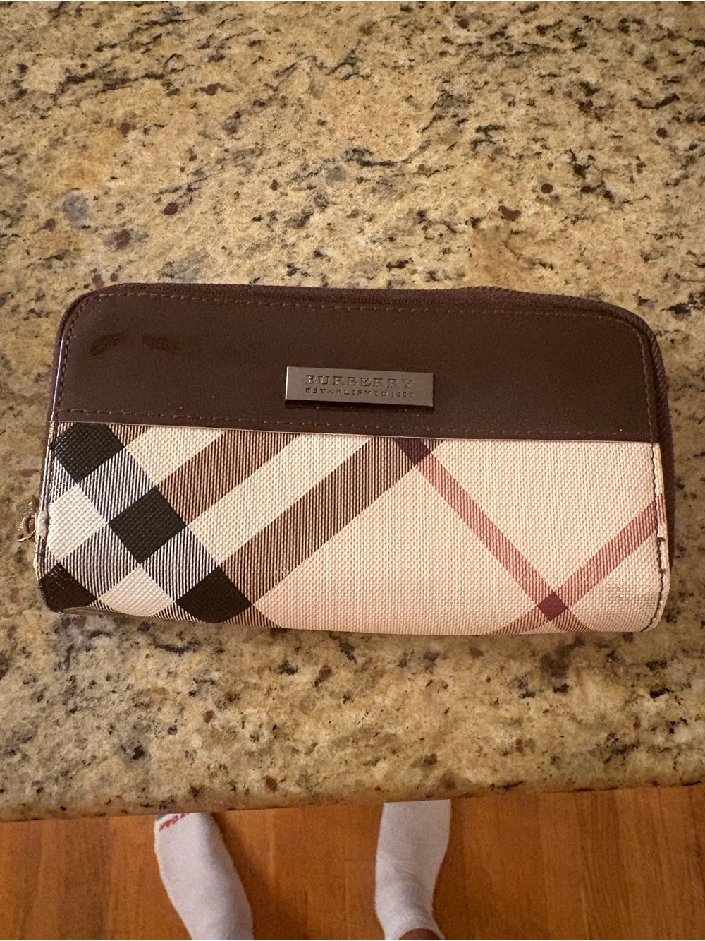 Burberry blue label Brown and Beige Plaid Zip Wallet